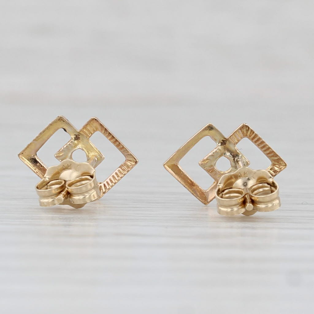 Light Gray Interlocking Squares Stud Earrings 14k Yellow Gold