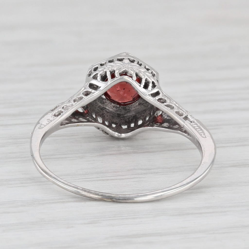 Light Gray Vintage Garnet Solitaire Filigree Ring 14k White Gold Size 6.25 Engagement