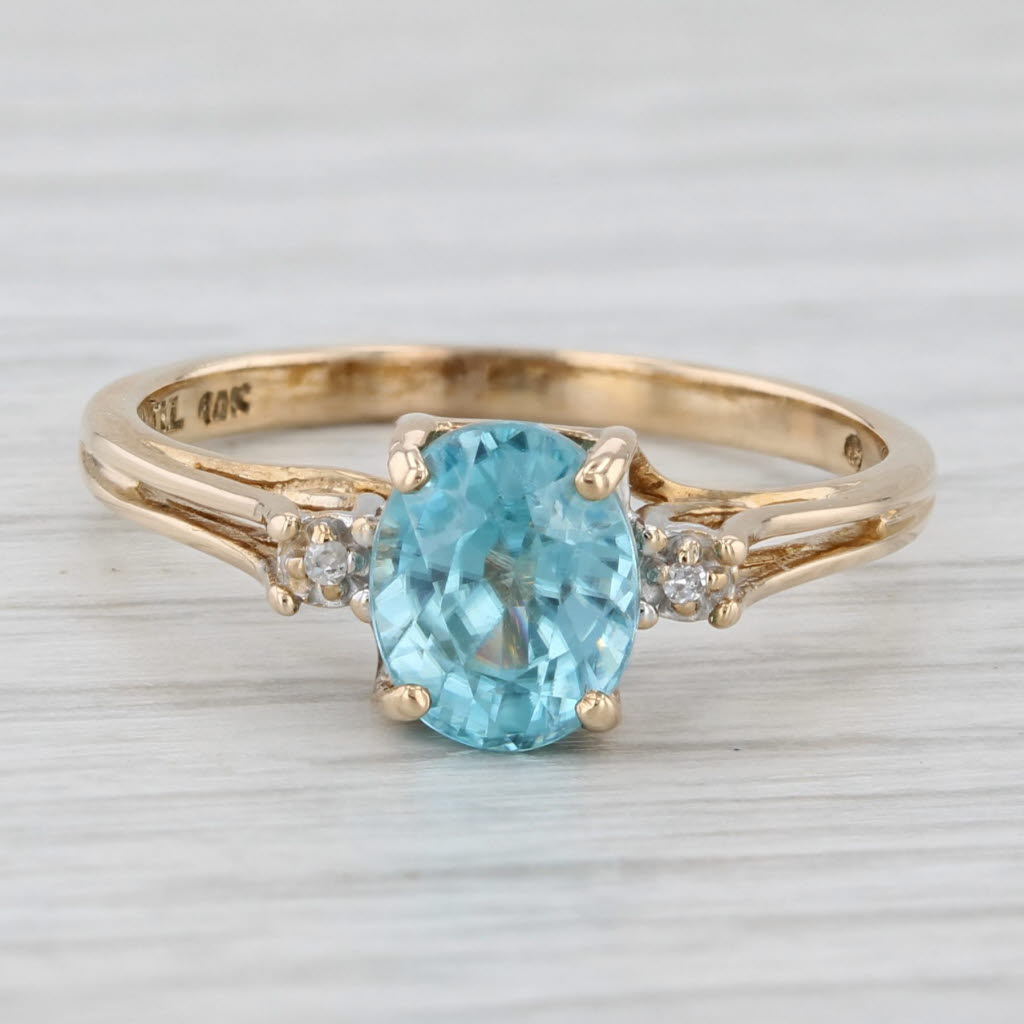 Light Gray 2.05ct Oval Blue Zircon Diamond Ring 10k Yellow Gold Size 7.25