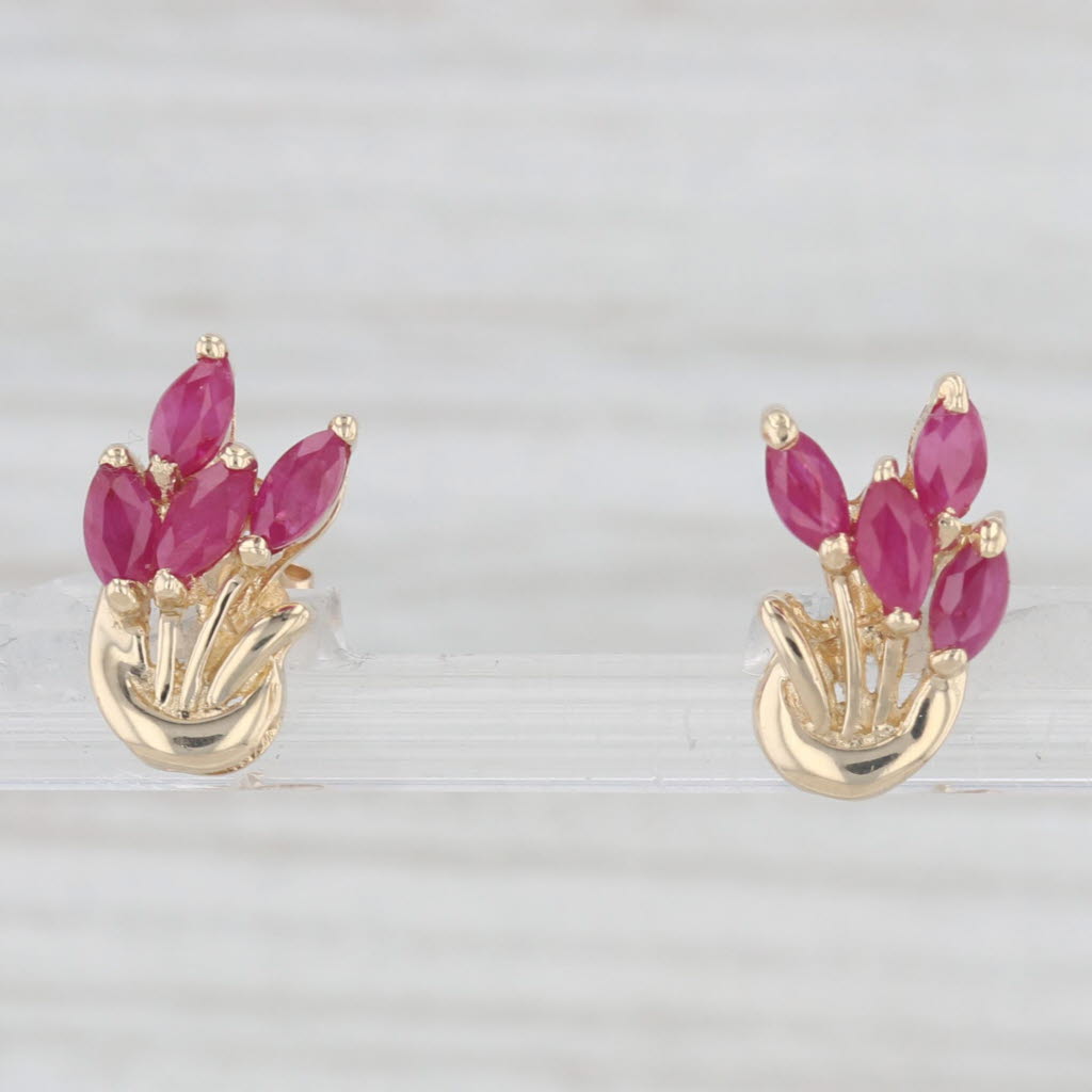 Light Gray 0.80ctw Ruby Stud Earrings 14k Yellow Gold