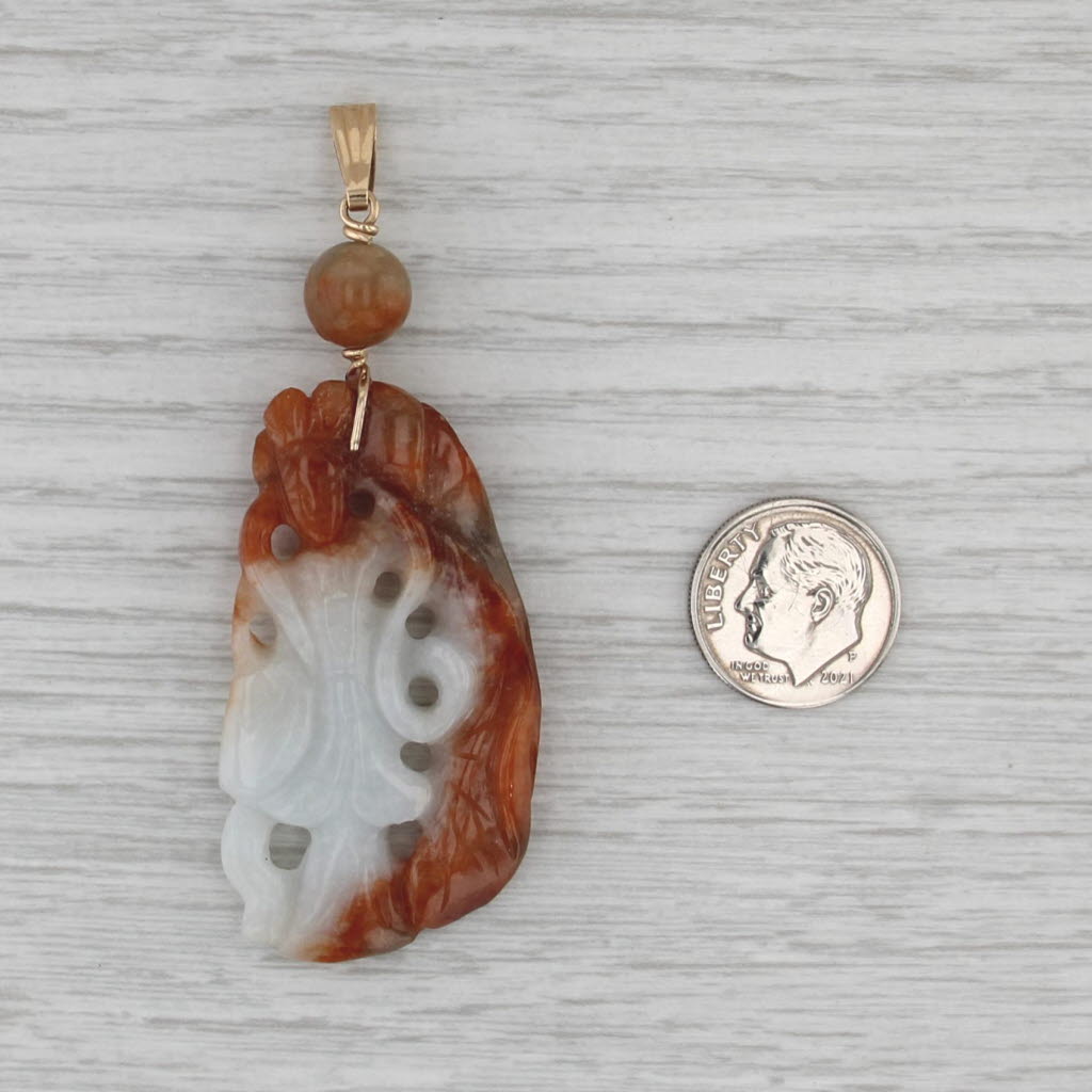 Jadeite Jade Figural Carving Pendant 14k Gold Pierced Asian Style