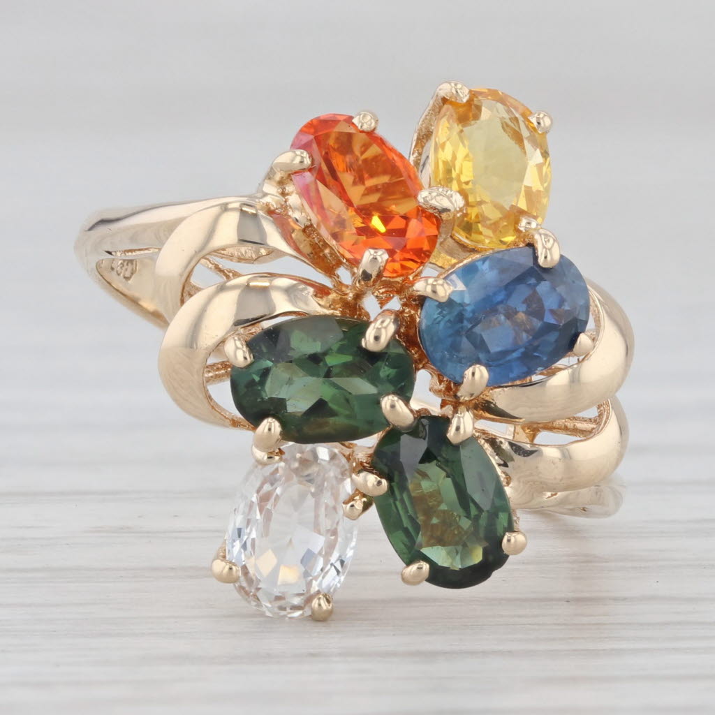 Light Gray 3.50ctw Gemstone Cluster Ring 14k Gold Size 7.75 Sapphire Tourmaline Topaz