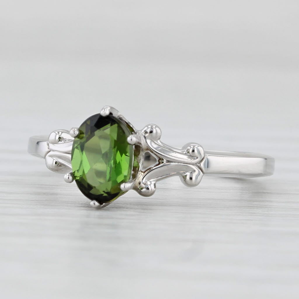 Light Gray 0.85ct Oval Green Tourmaline Solitaire Ring 14k White Gold Size 6.25