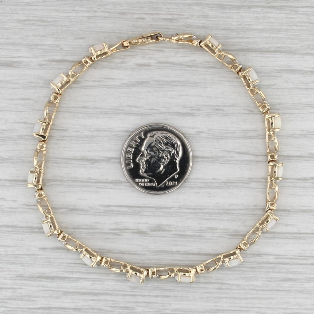 Opal Diamond Tennis Bracelet 10k Yellow Gold 7" 3.7mm