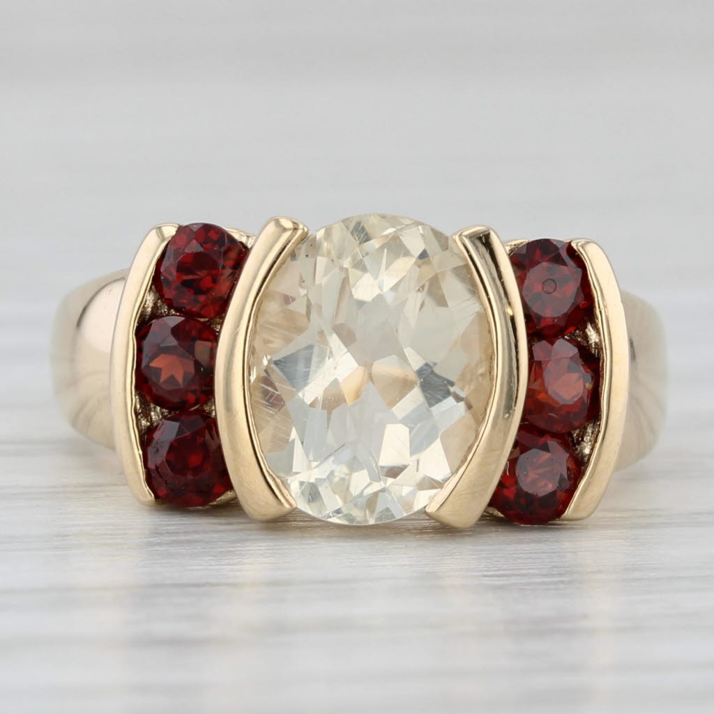 Light Gray 2.71ctw Labradorite Garnet Ring 14k Yellow Gold Size 4.75