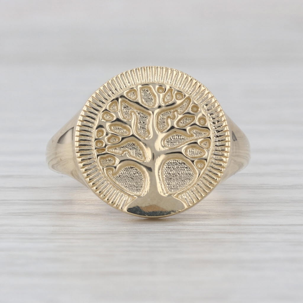 Tree of Life Signet Ring 14k Yellow Gold Size 7.25
