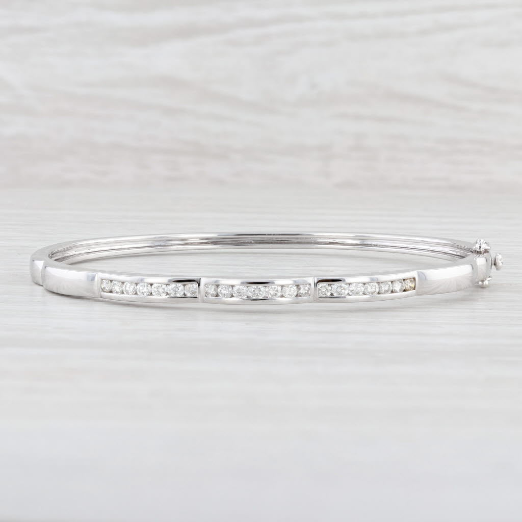 Light Gray New 0.84ctw Diamond Bangle Bracelet 14k White Gold 7" Stackable