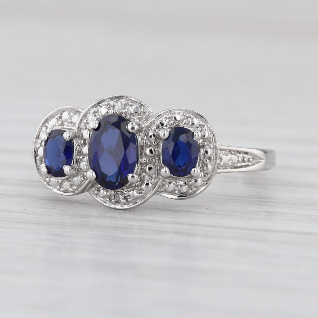 0.95ctw Blue Lab Created Sapphire Diamond Halo Ring 10k White Gold Size 7.25