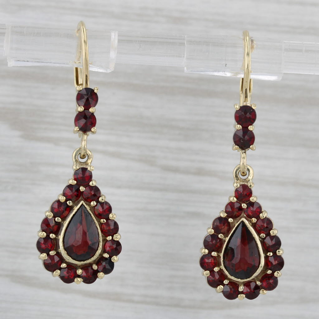 Gray 3.30ctw Garnet Halo Teardrop Earrings 14k Yellow Gold Lever Backs