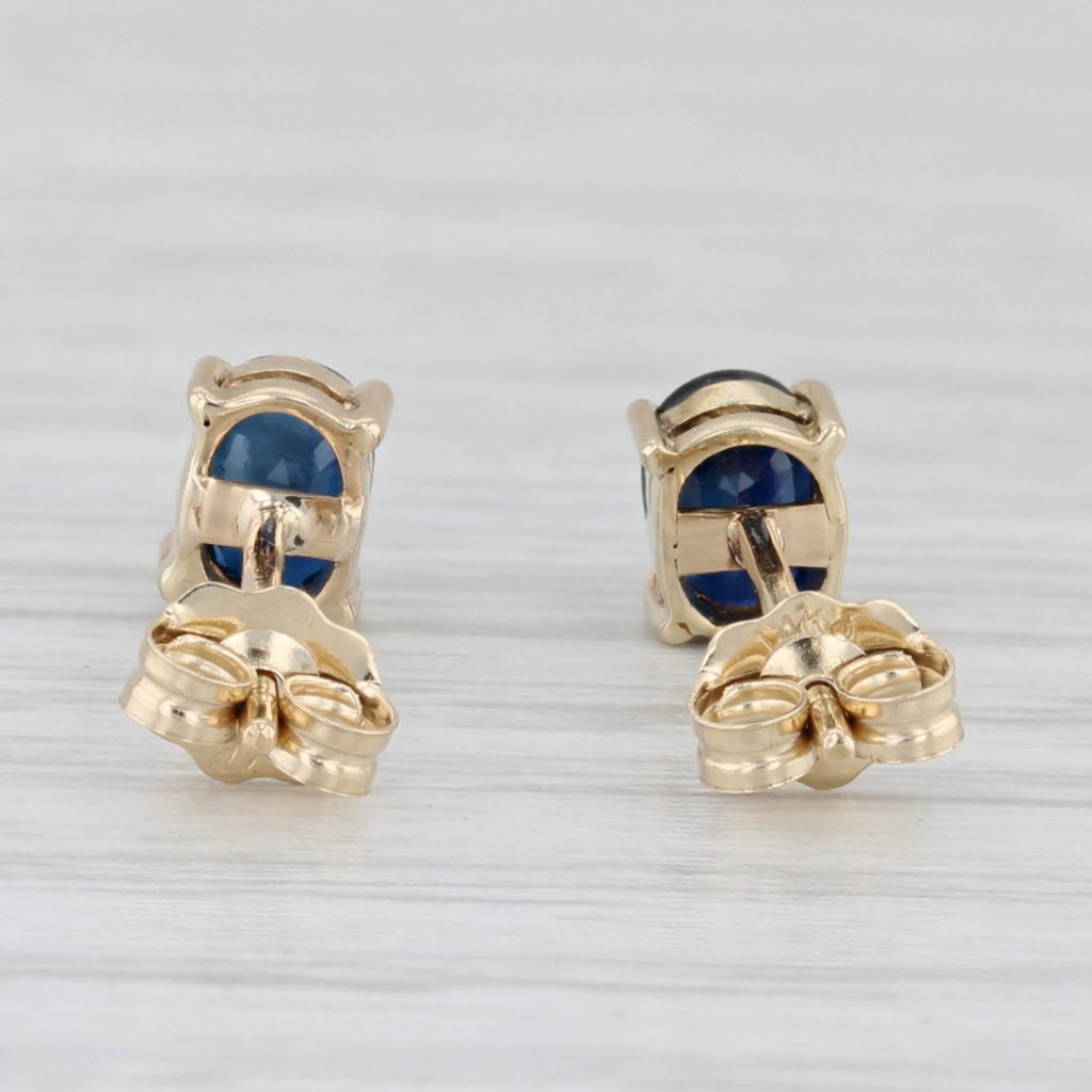 Light Gray 1ctw Blue Sapphire Stud Earrings 14k Yellow Gold Oval Solitaire Studs