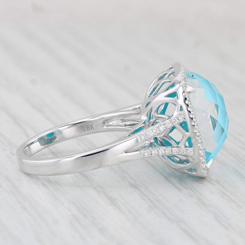 Blue Topaz Turquoise Doublet Diamond Halo Ring 18k White Gold Size 8