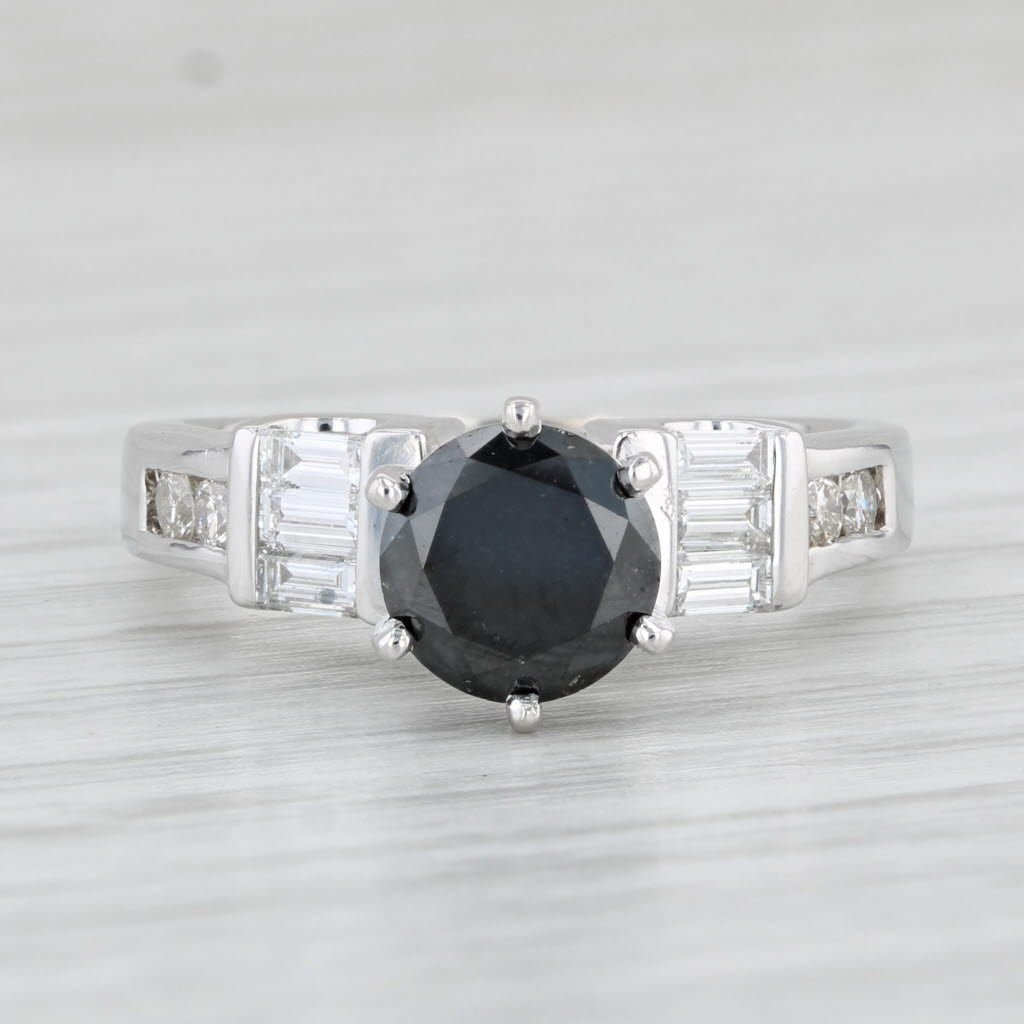 Light Gray 1.83ctw Black White Diamond Ring 14k White Gold Size 7 Engagement