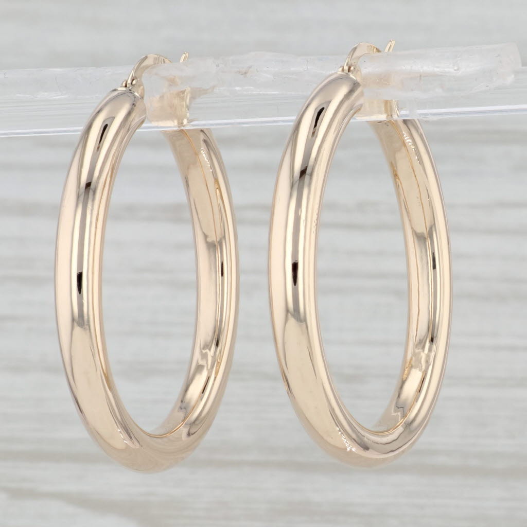 Gray Round Hoop Earrings 14k Yellow Gold Snap Top Pierced Hoops