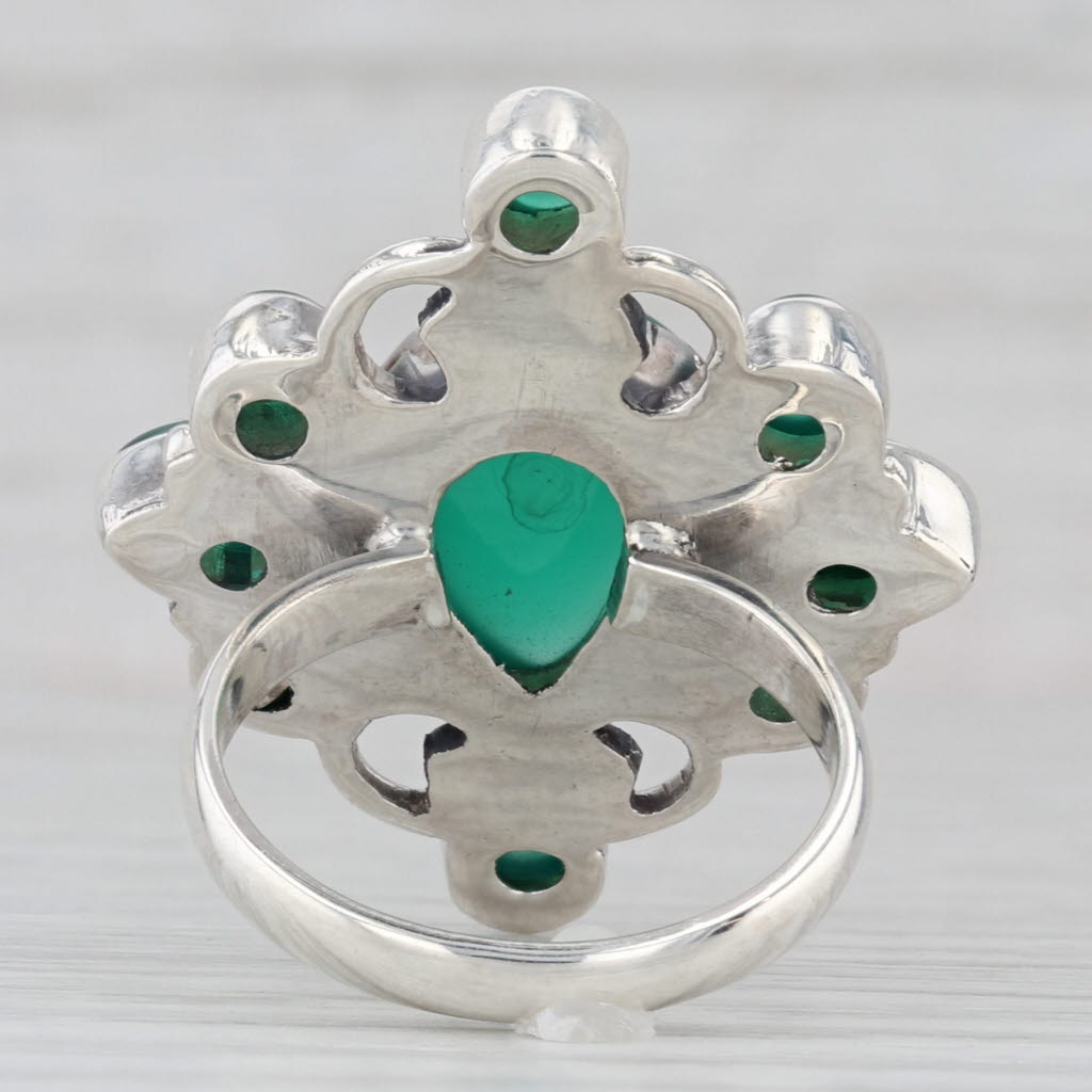 Gray Green Chalcedony Cocktail Ring Sterling Silver Size 6.25 Pear Cluster