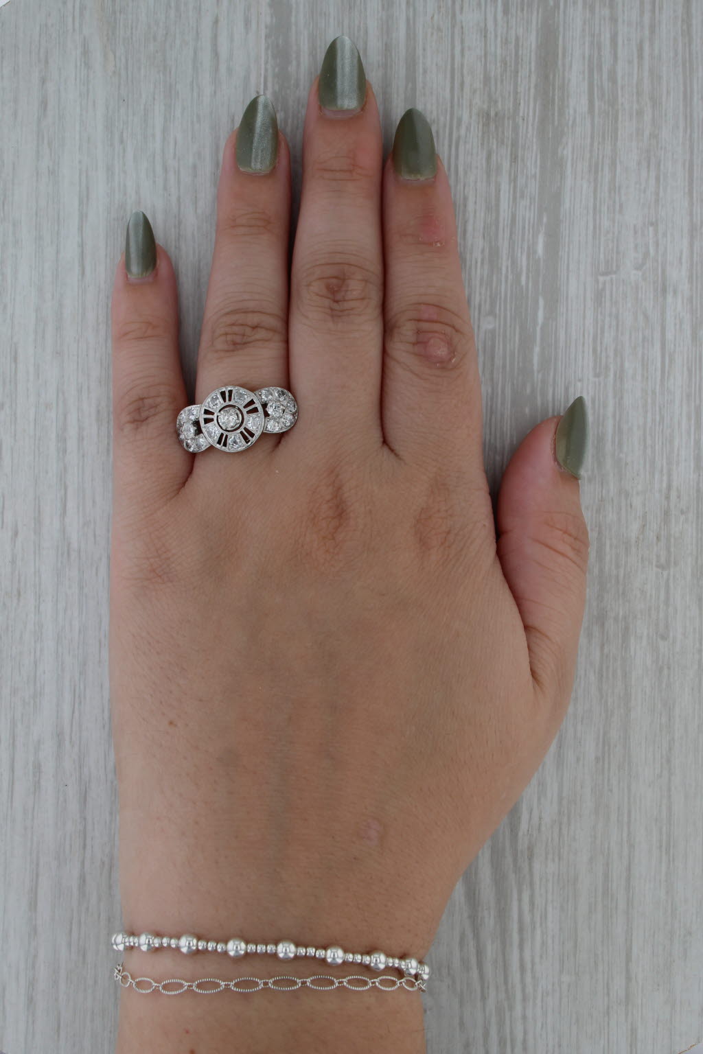 Vintage Art Deco 0.99ctw Old European Diamond Ring 14k Gold Platinum Size 7