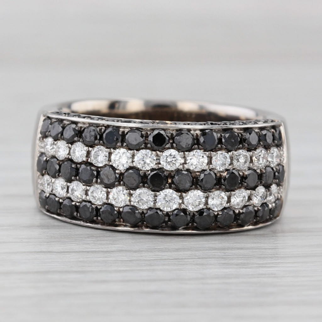 Gray 1.51ctw Black White Diamond Rows Ring 14k White Gold Size 6.75 Wide Band