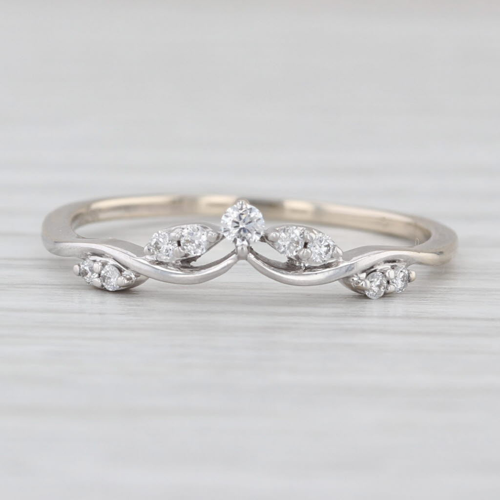 0.10ctw Contoured Diamond Wedding Band 10k White Gold Size 7.75 Stackable