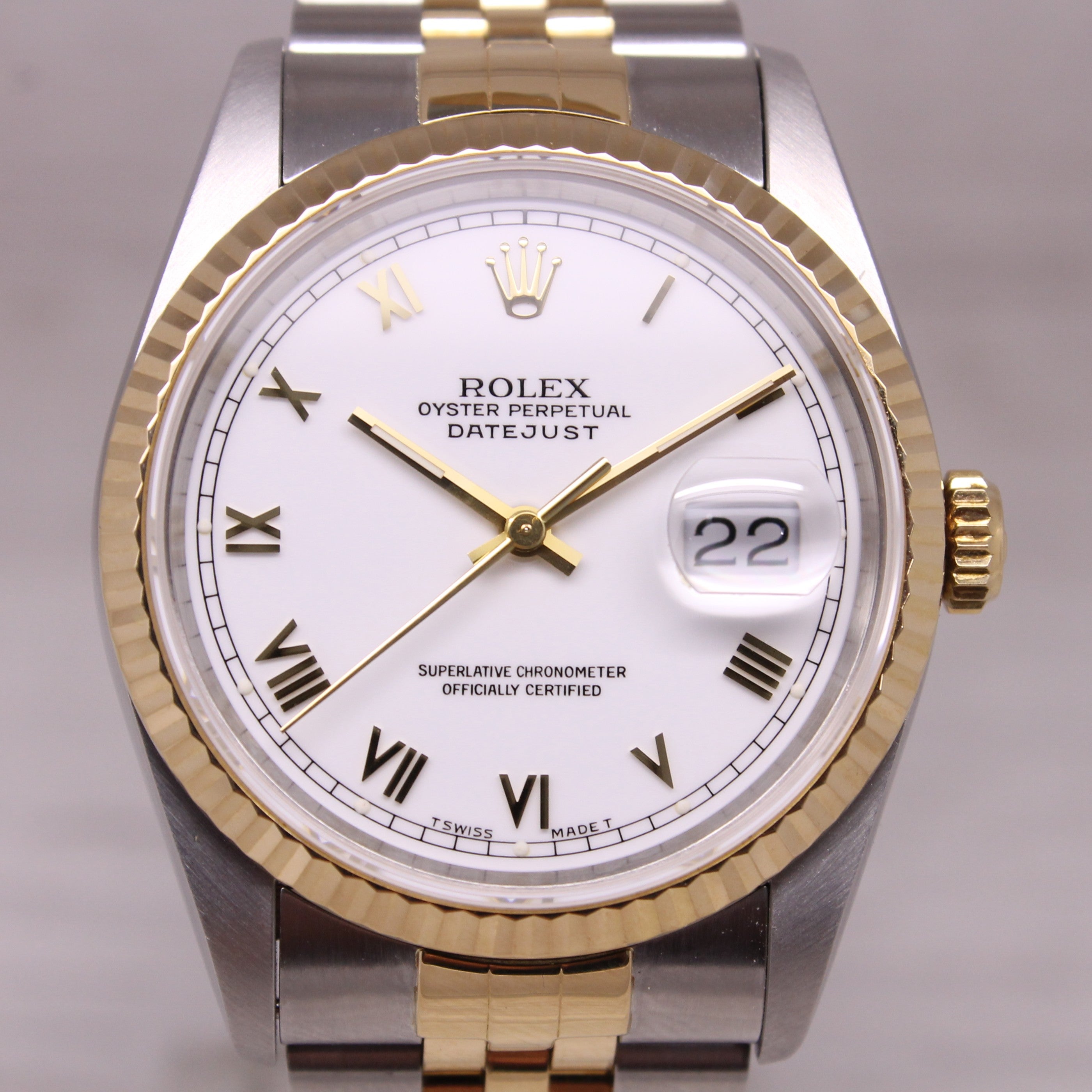 Vintage 1993 Rolex Datejust 16233 18k Steel Mens Watch Jubilee Box Papers Roman