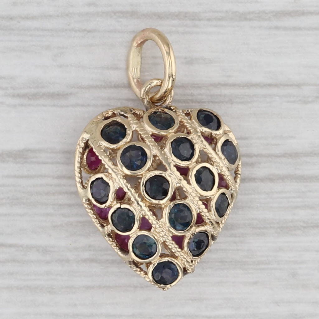 1ctw Reversible Blue Sapphire Ruby Heart Pendant 14k Yellow Gold Small Charm