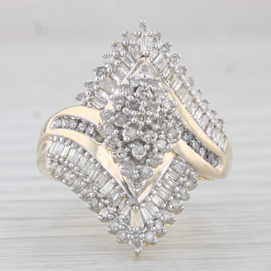 Light Gray 0.76ctw Diamond Cluster Cocktail Ring 10k Yellow Gold Size 7.25