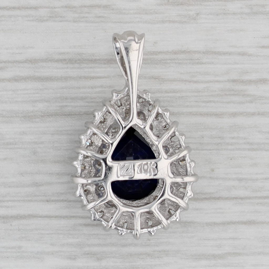 Gray 2.71ctw Lab Created Blue Sapphire Diamond Halo Teardrop Pendant 10k White Gold