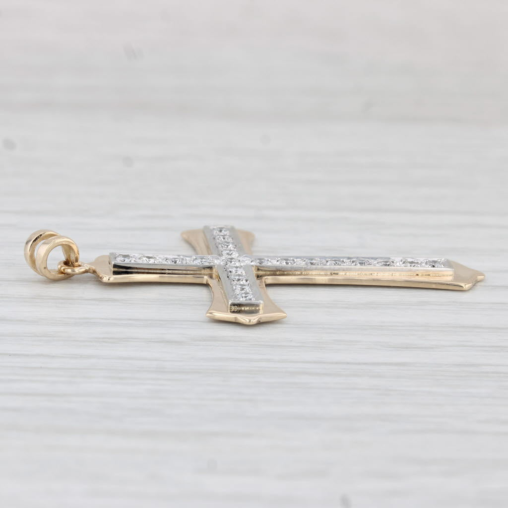 Light Gray 0.42ctw Diamond Cross Pendant 14k Yellow Gold Large Statement Religious Jewelry
