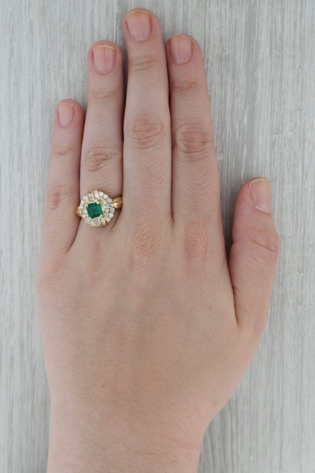 Dark Gray 2.16ctw Emerald Diamond Halo Ring 18k Yellow Gold Size 8 Cocktail