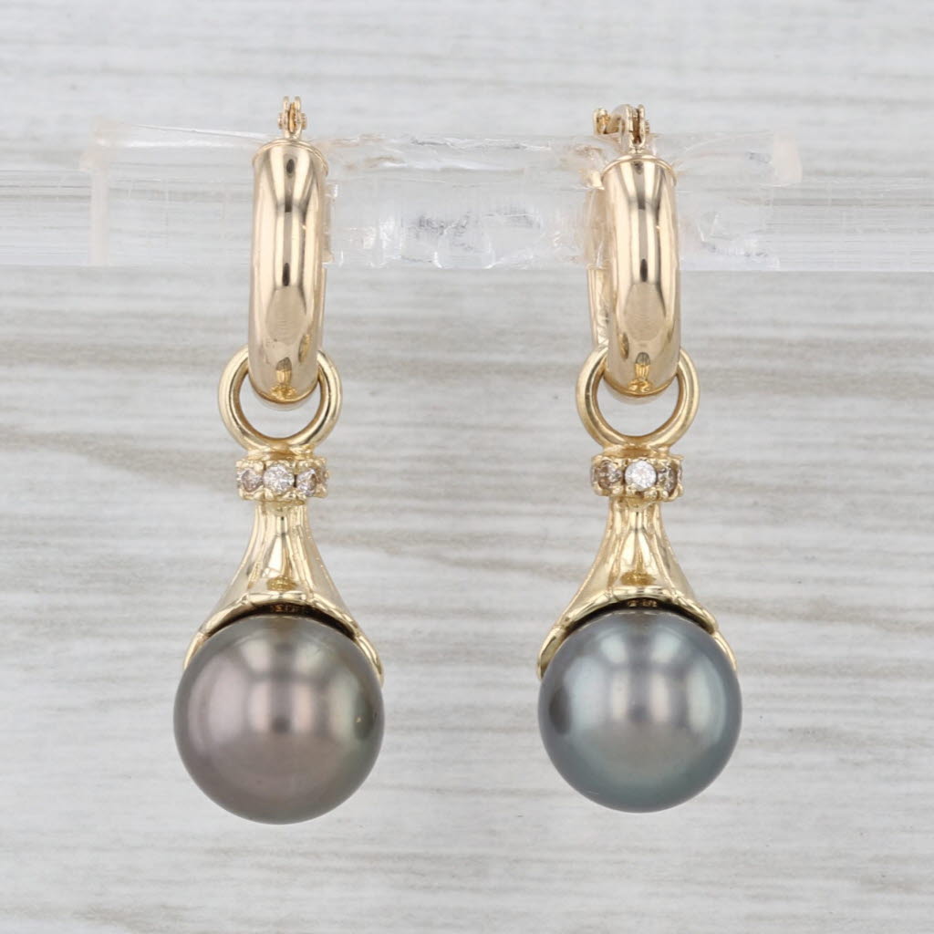 Convertible Cultured Pearl Diamond Earring Charms on Hoops 14k Yellow Gold