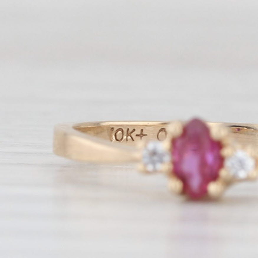 Light Gray Marquise Ruby Cubic Zirconia Ring 10k Yellow Gold Size 9.75