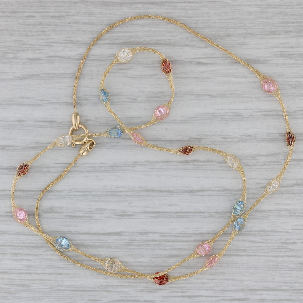 Gray Multicolor Cubic Zirconia Station Mesh Chain Necklace 14k Yellow Gold 18"