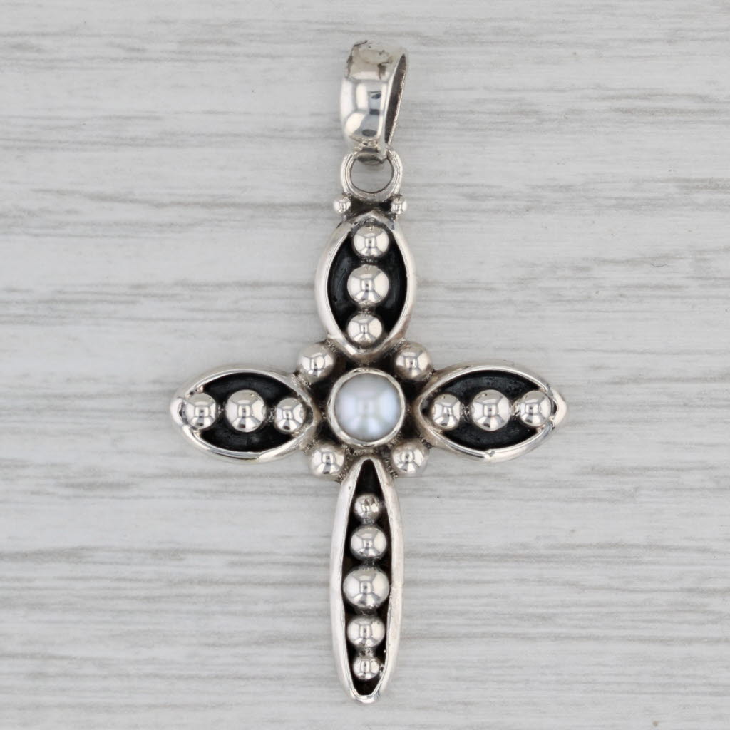 Gray Silpada Cultured Pearl Bead Cross Pendant Sterling Silver