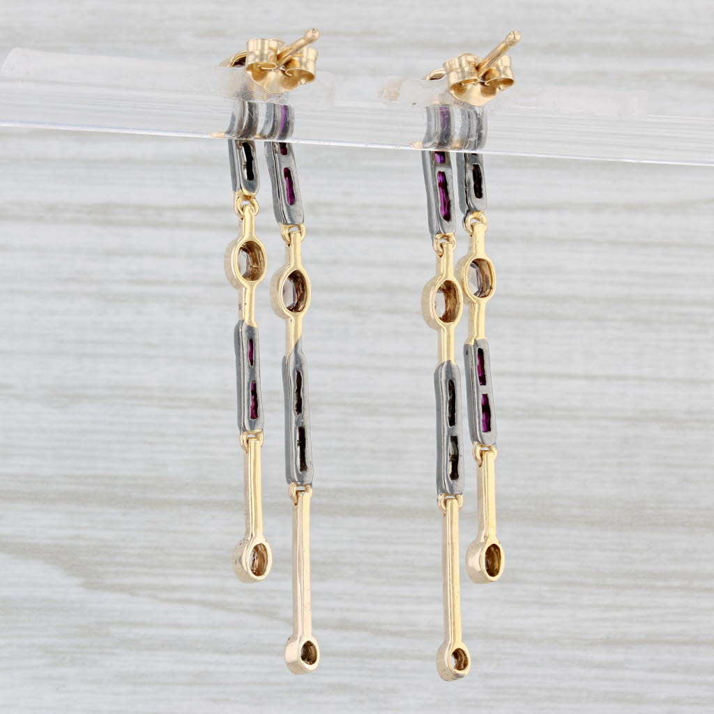 Light Gray 0.54ctw Diamond Ruby Dangle Earrings 14k Yellow & Oxidized Gold