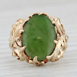 Light Gray Green Nephrite Jade Floral Ring 10k Yellow Gold Size 8.25 Oval Solitaire
