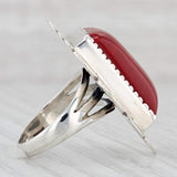 Light Gray Vintage Southwestern Red Resin Statement Ring Sterling Silver Size 7.25