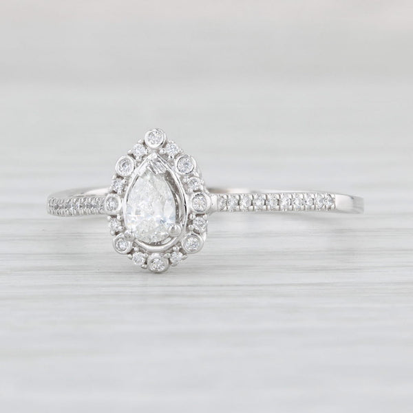 0.32ctw Teardrop Diamond Halo Engagement Ring 10k White Gold Size 9.75 Pear