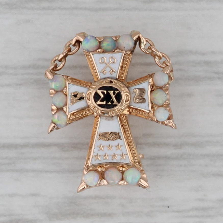 Dark Gray Sigma Chi Mini Sweetheart Badge Opal Cross Auld Vintage Fraternity Pin