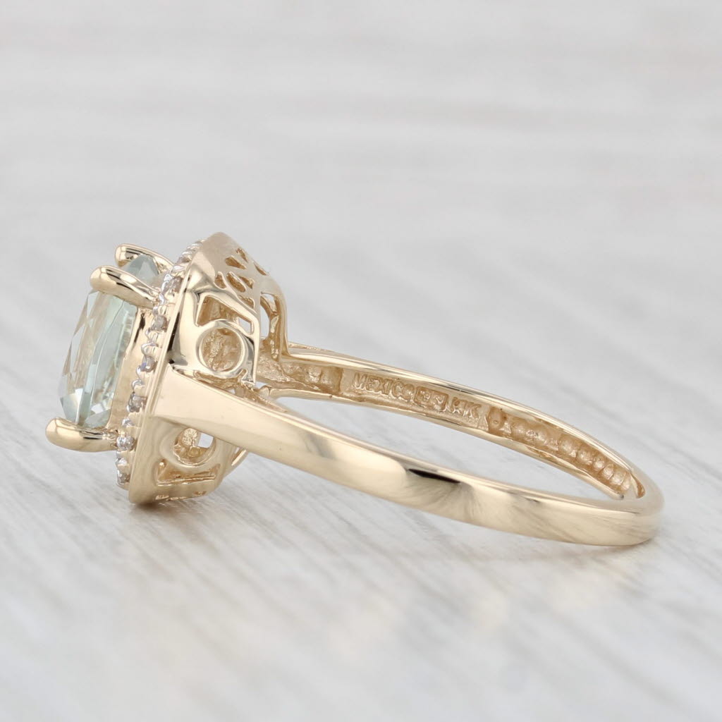 Light Gray 1.96ctw Prasioliate Green Amethyst Diamond Halo Ring 14k Yellow Gold Size 7.25