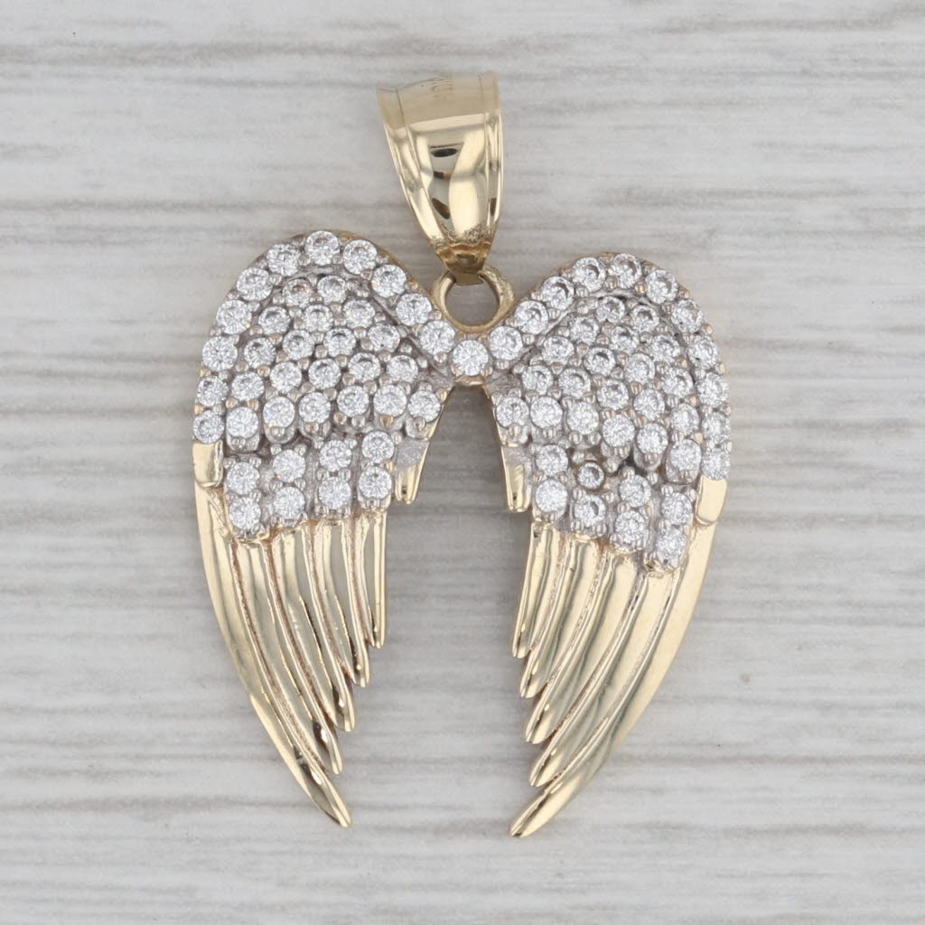 Gray Cubic Zirconia Angel Wings Pendant 10k Yellow Gold