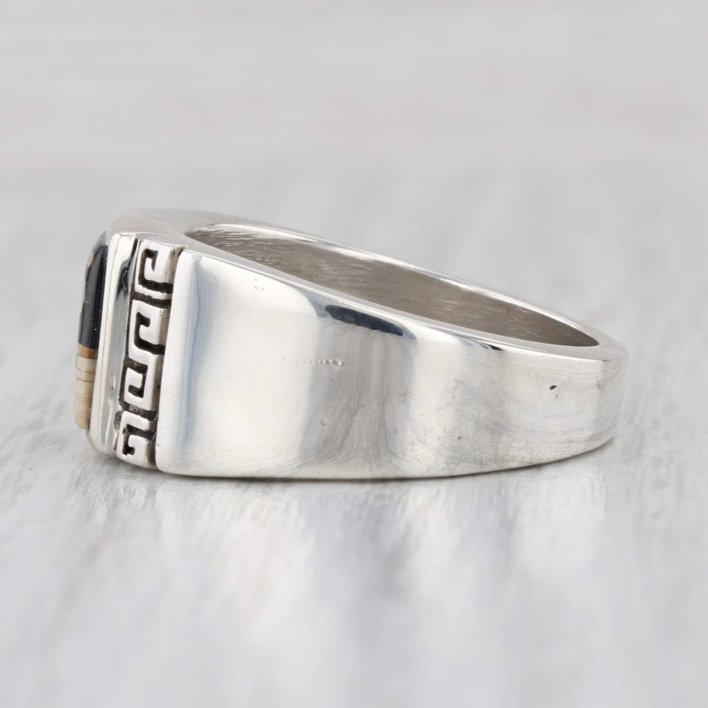 Stone Mosaic Night Town Scene Ring Sterling Silver Size 10.5 Native American