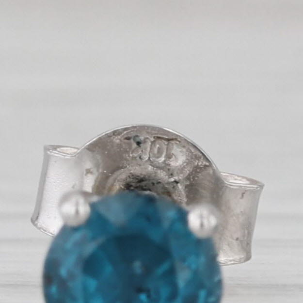 1.28ctw Blue Kyanite Round Solitaire Stud Earrings 10k White Gold COA Christie