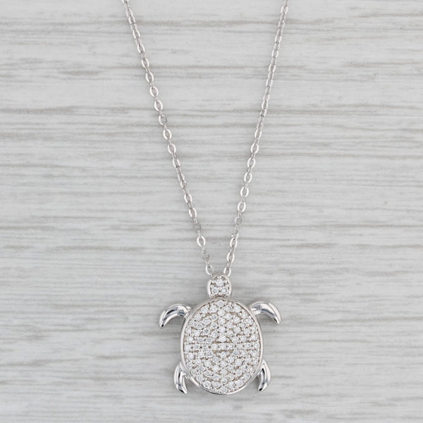 New 0.29ctw Diamond Sea Turtle Pendant Necklace 14k Gold 16-18" Cable Chain