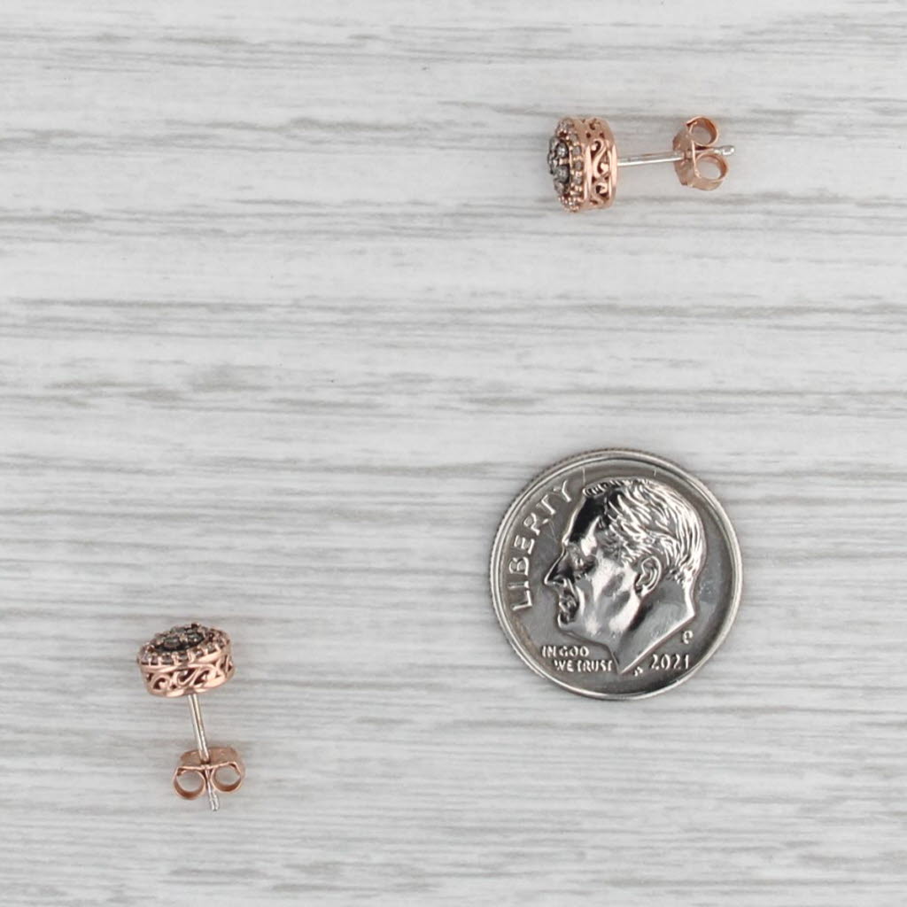 0.17ctw Champagne Diamond Halo Stud Earrings 10k Rose Gold Round Studs