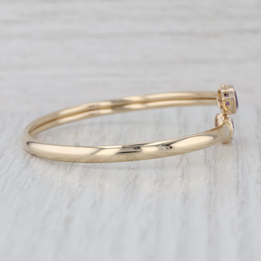 2.64ctw Pear Amethyst Diamond Bypass Bangle Bracelet 14k Yellow Gold Flexible
