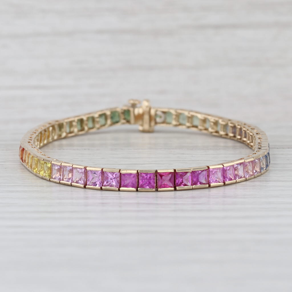 11.30ctw Rainbow Sapphire Tennis Bracelet 14k Yellow Gold 7.25" 4mm