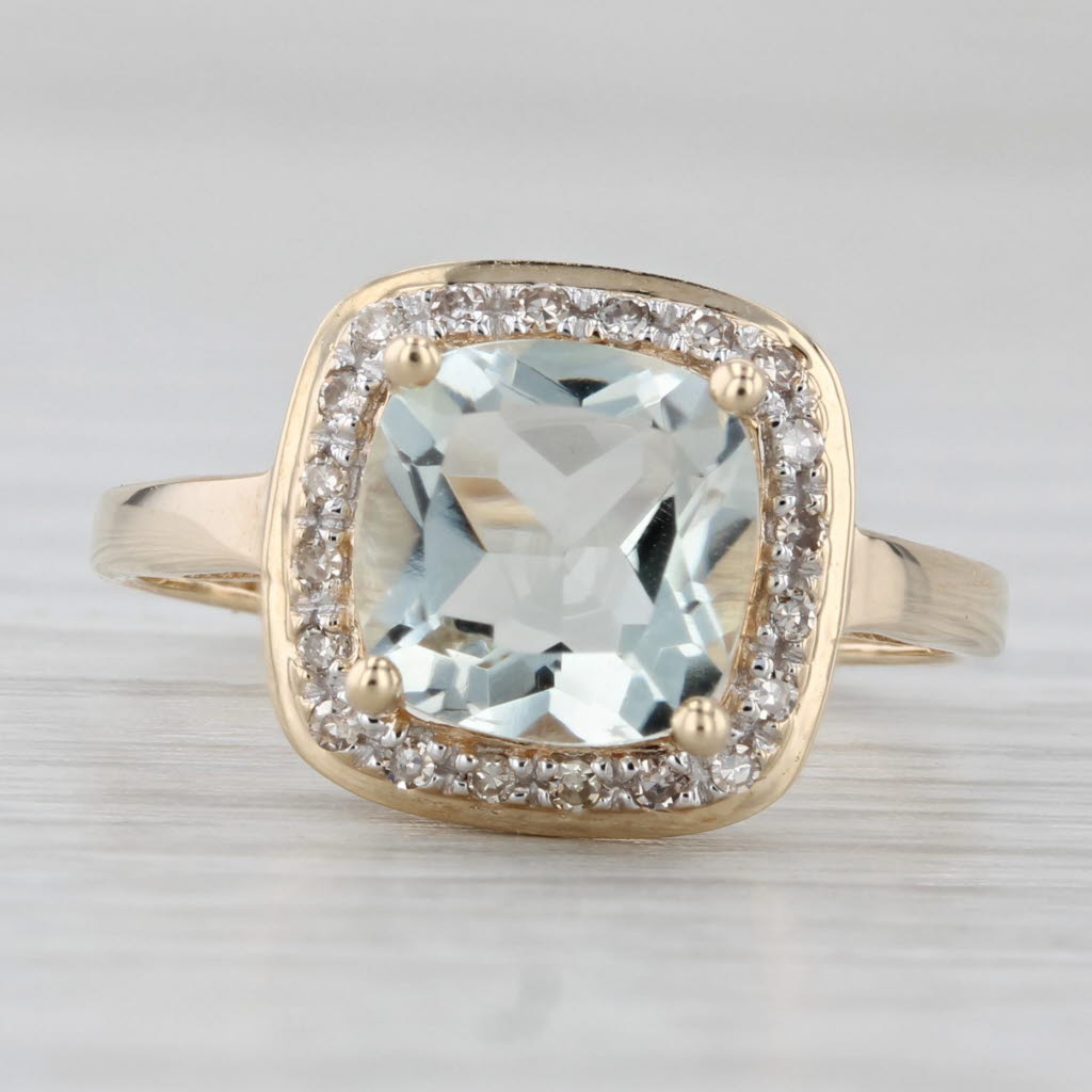 Gray 1.96ctw Prasioliate Green Amethyst Diamond Halo Ring 14k Yellow Gold Size 7.25