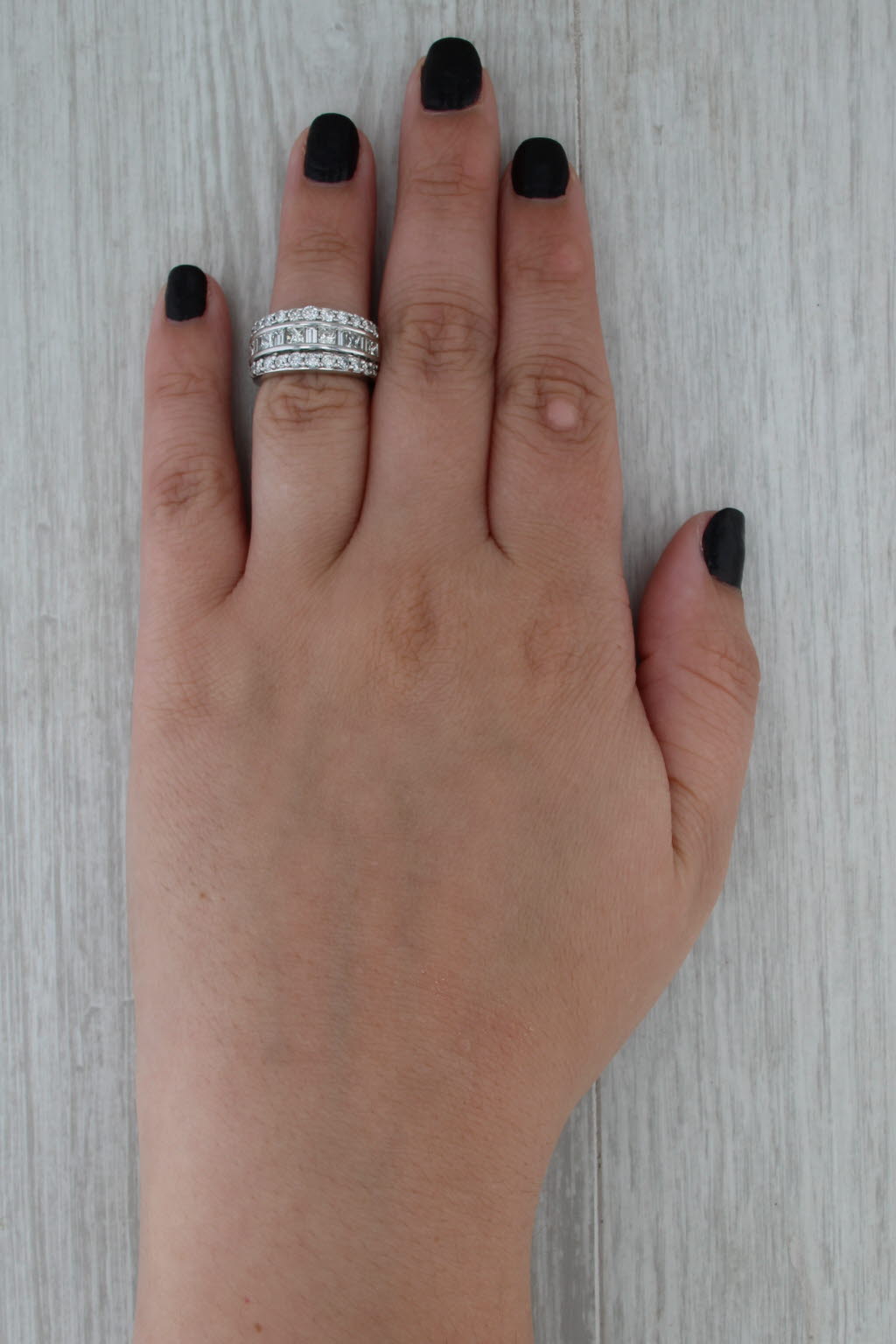1.45ctw Diamond 3-Band Ring 14k White Gold Size 4.75 Bridal Anniverasry