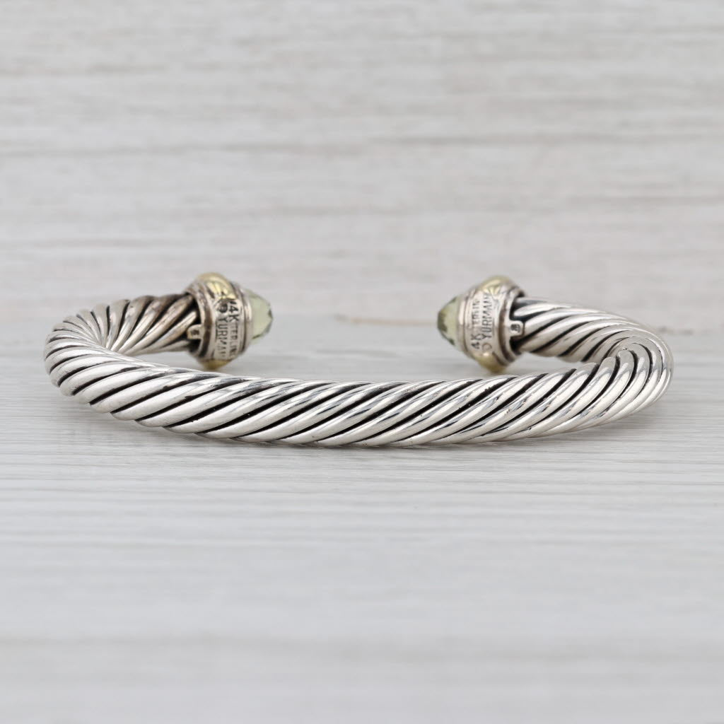 David Yurman Prasiolite Amethyst Cable Cuff Bracelet Sterling Silver 14k Gold