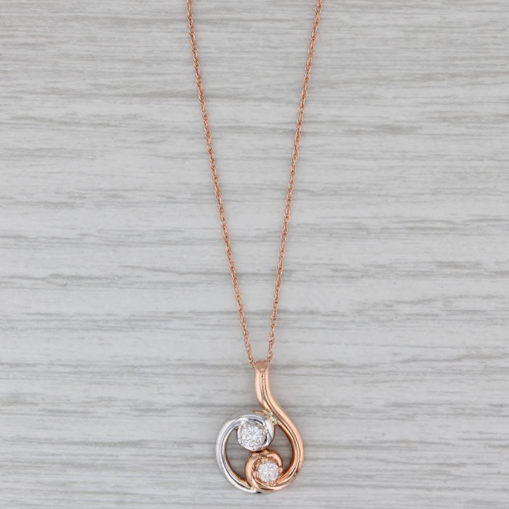 Gray New Yin Yang 0.20ctw Diamond Pendant Necklace 14k Rose Gold 20" Rope Chain