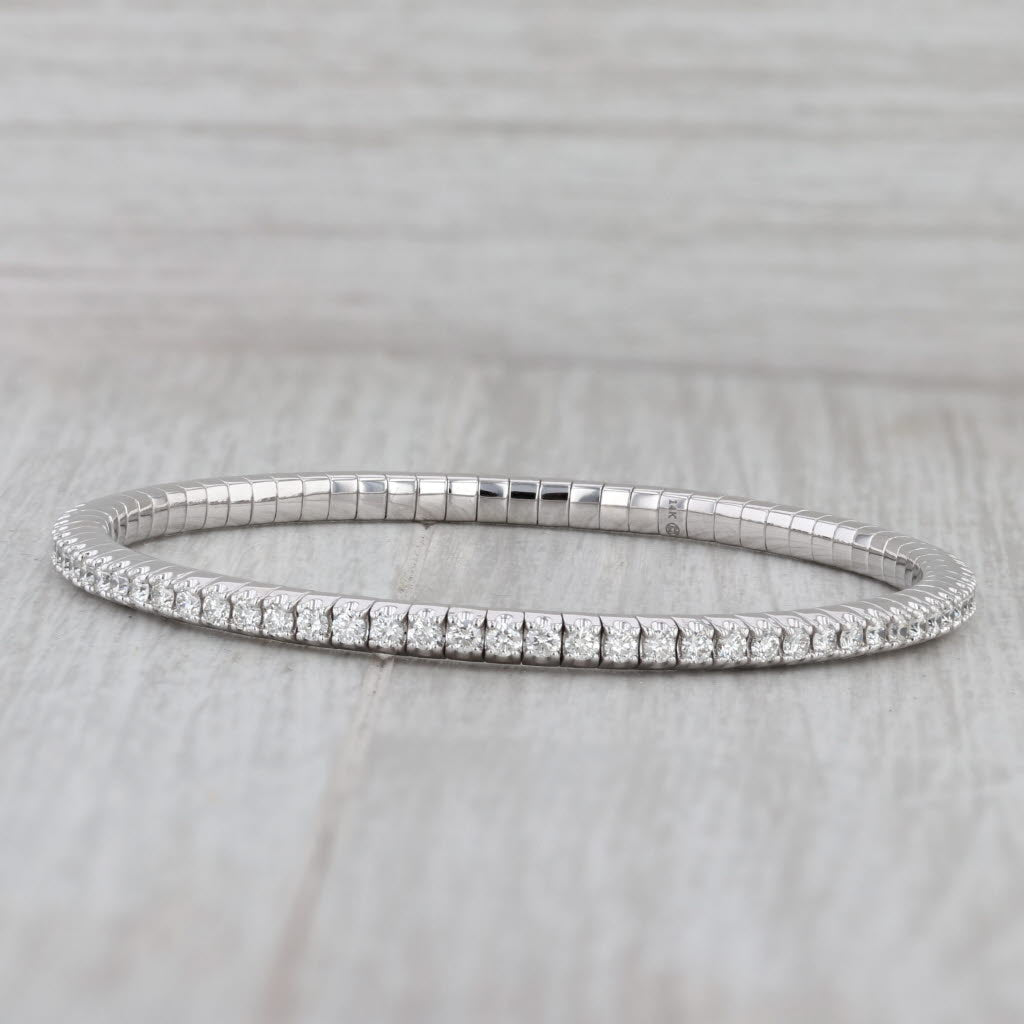 Gray New 3ctw Diamond Bead Flexible Stretchy Tennis Bracelet 14k White Gold 6.5"