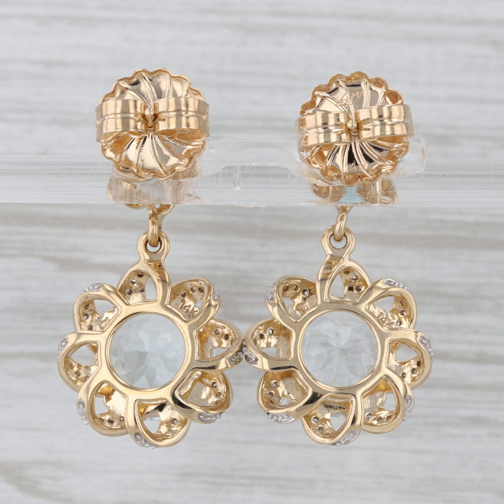 7.57ctw Aquamarine Apatite Diamond Dangle Earrings 14k Yellow Gold Drops